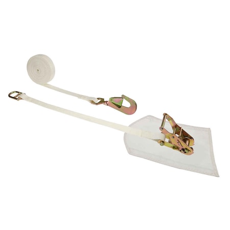 Us Cargo Control 1" x 15' White Tent Strap w/ Cover, Twisted Snap Hook & Double D-Ring 2615DDRTSH-WHT-WRP